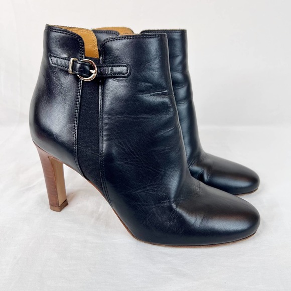 Sezane Shoes - Sezane Les Souliers High Heel Ankle Bootie EU 38 US 7 Black Leather Gold Buckle